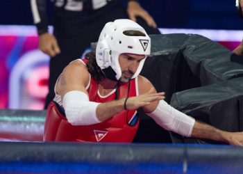 Gladiators star disqualified after giving Joe Wicks a ‘full whack to the head’